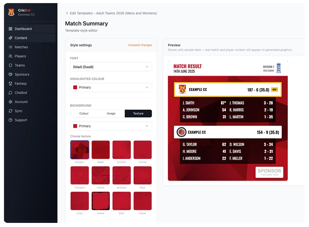 CricBot branded social content examples